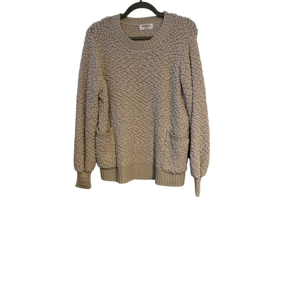 Zenana Women M Beige Textured Knit Sweater Ribbed Trim & Pockets Oversized Boho - Picture 1 of 10